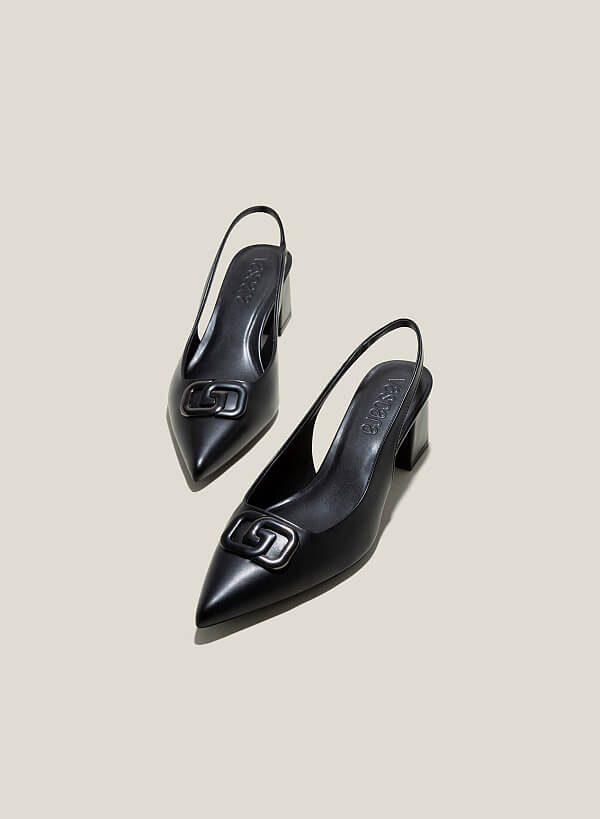 Giày slingback gót trụ nhấn trang trí - BMN 0605 - Màu đen - VASCARA