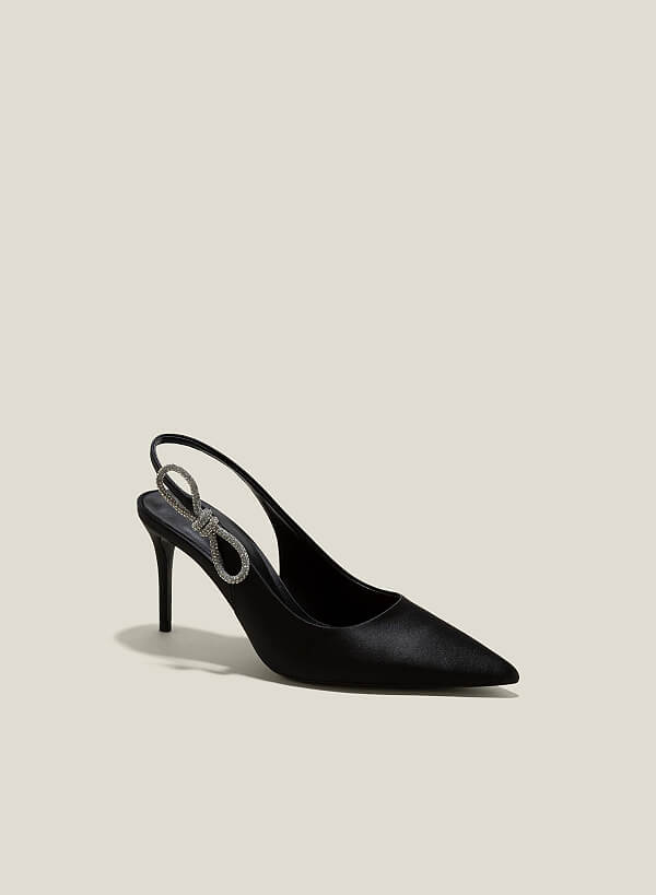 Giày slingback mũi nhọn nhấn nơ crystal - BMN 0596 - Màu đen