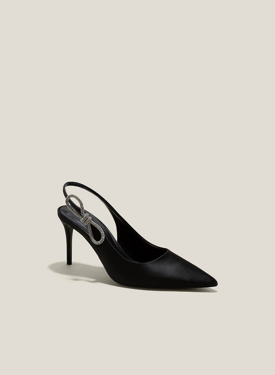 Giày slingback mũi nhọn nhấn nơ crystal - BMN 0596 - Màu đen - VASCARA