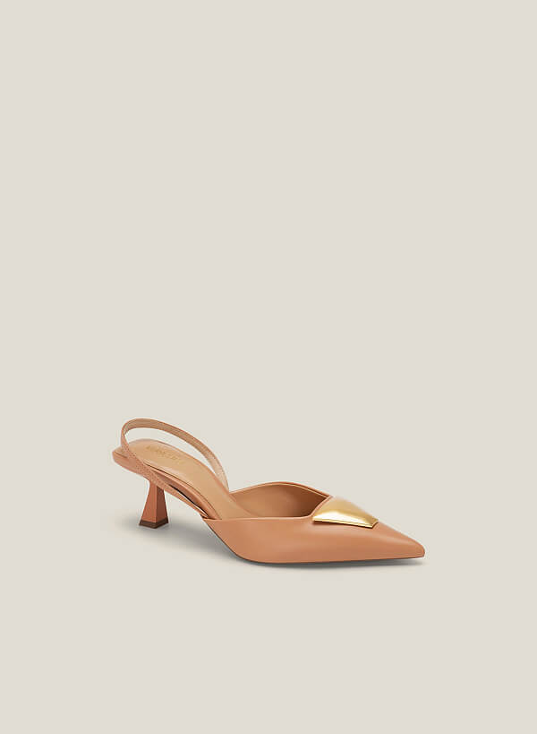 Giày slingback mũi nhọn nhấn trang trí - BMN 0568 - Màu be