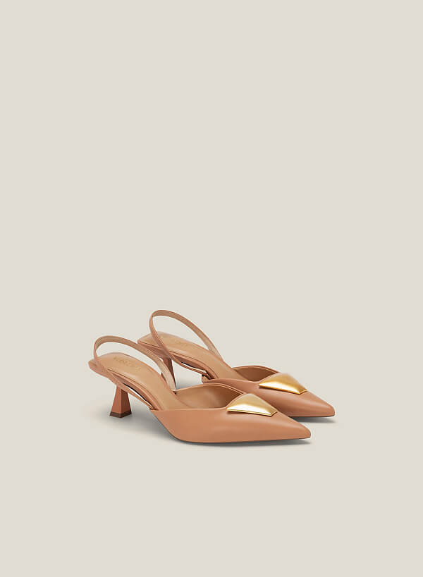 Giày slingback mũi nhọn nhấn trang trí - BMN 0568 - Màu be - VASCARA