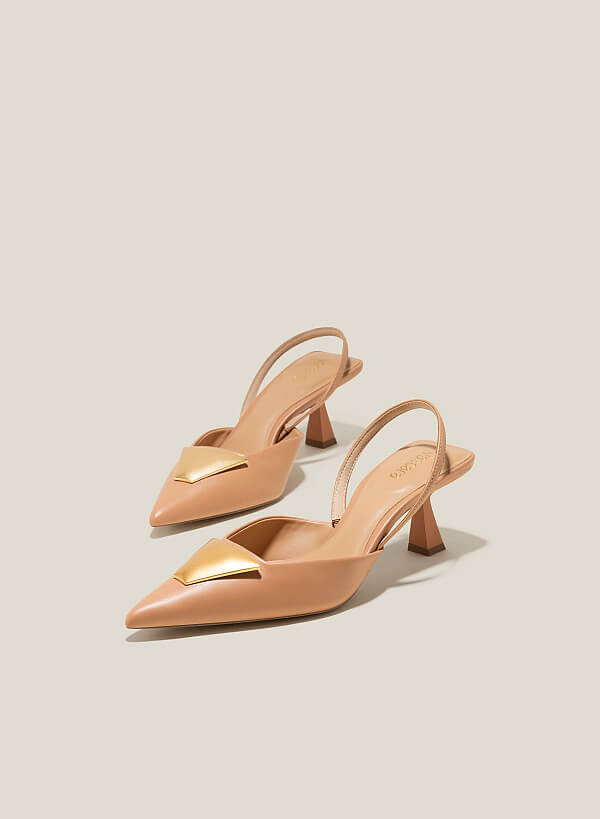 Giày slingback mũi nhọn nhấn trang trí - BMN 0568 - Màu be - VASCARA