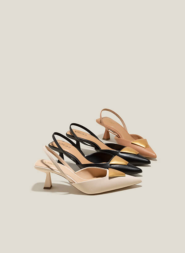 Giày slingback mũi nhọn nhấn trang trí - BMN 0568 - Màu đen - VASCARA