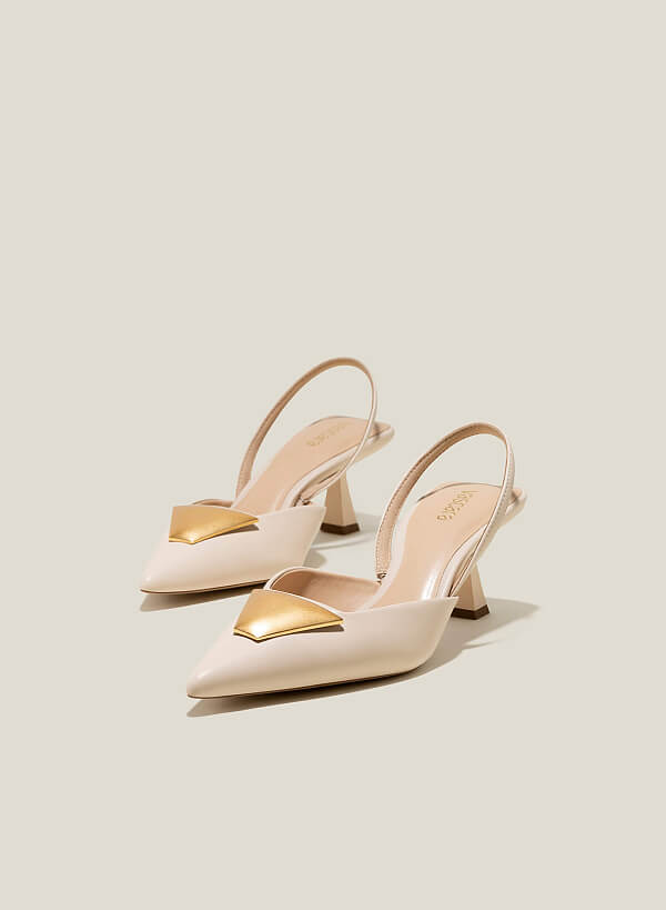 Giày slingback mũi nhọn nhấn trang trí - BMN 0568 - Màu kem - VASCARA