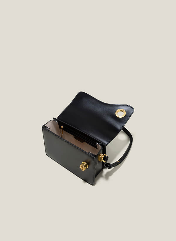 Túi đeo chéo nhấn nắp phối khóa kim loại - SHO 0225 - Màu đen - VASCARA