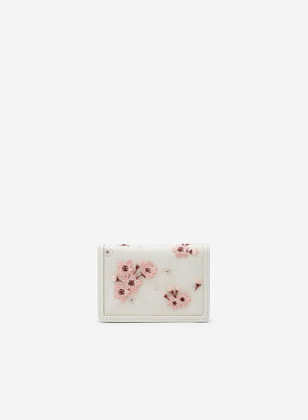 Ví Gập Họa Tiết Thêu Sakura - WAL 0257 - Màu Trắng - VASCARA