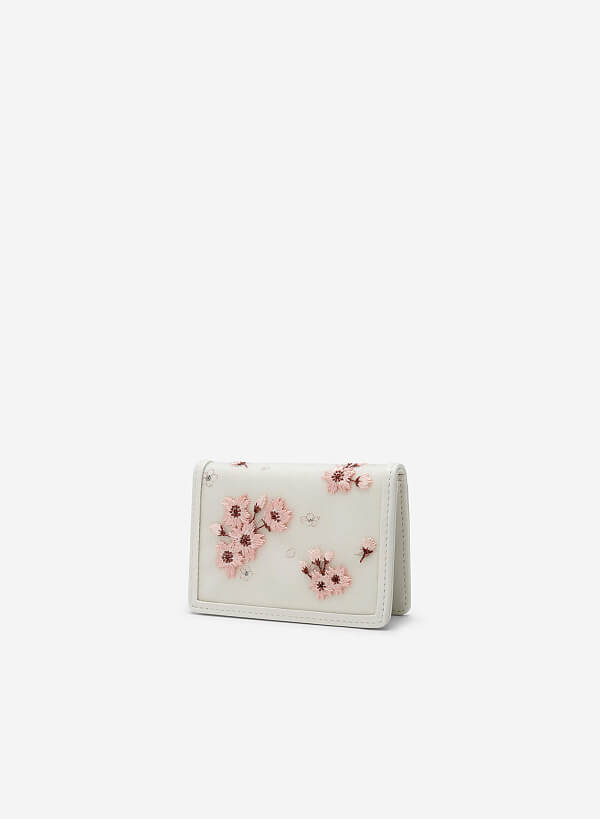 Ví Gập Họa Tiết Thêu Sakura - WAL 0257 - Màu Trắng - VASCARA