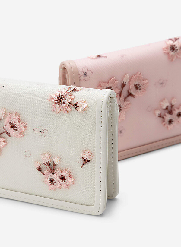 Ví Gập Họa Tiết Thêu Sakura - WAL 0257 - Màu Trắng - VASCARA