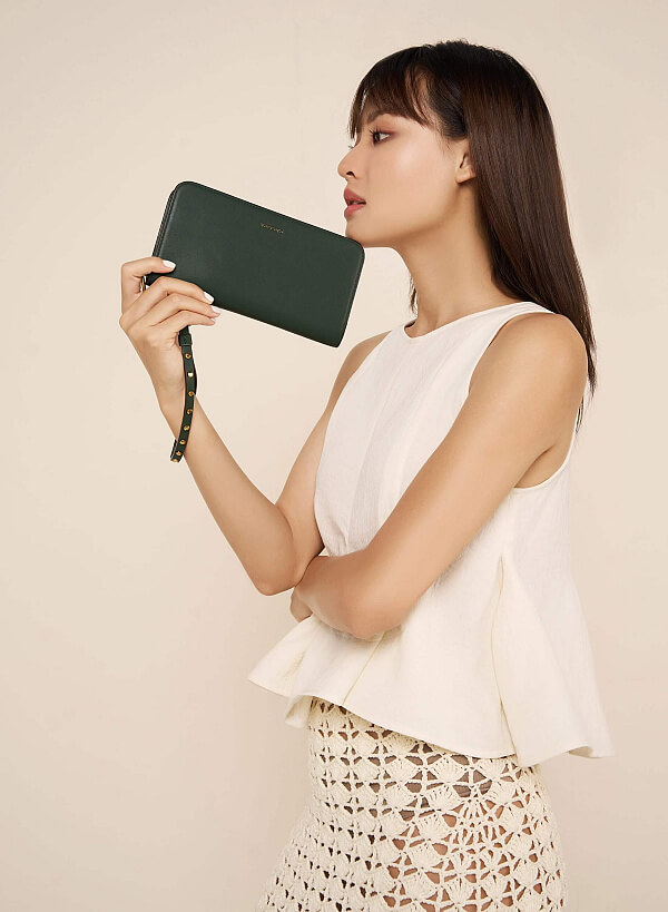 Ví Cầm Tay Zip-Around Quai Cầm Đinh Tán - WAL 0258 - Màu Xanh Lá