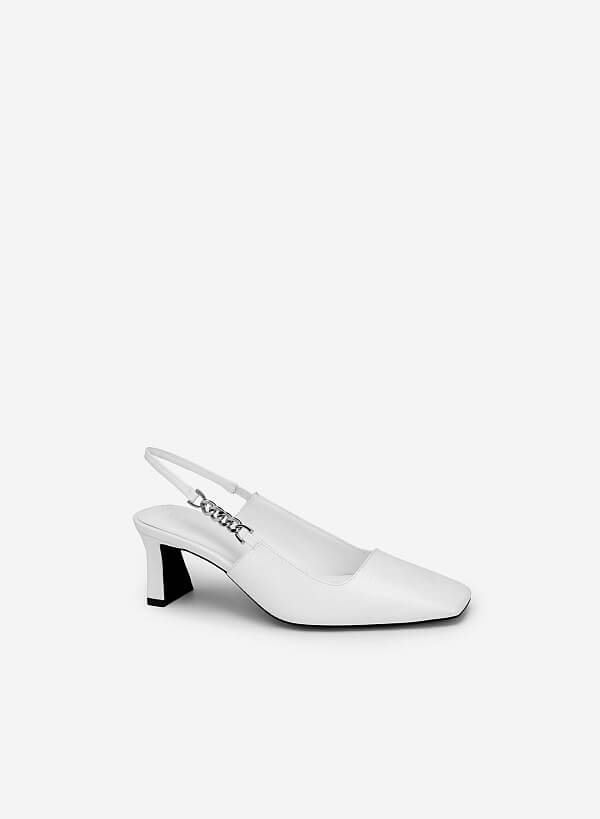 Lizard-effect Chain Link Décor Slingbacks - HIG 0564 - White - VASCARA