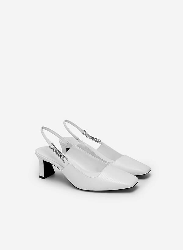 Lizard-effect Chain Link Décor Slingbacks - HIG 0564 - White - VASCARA