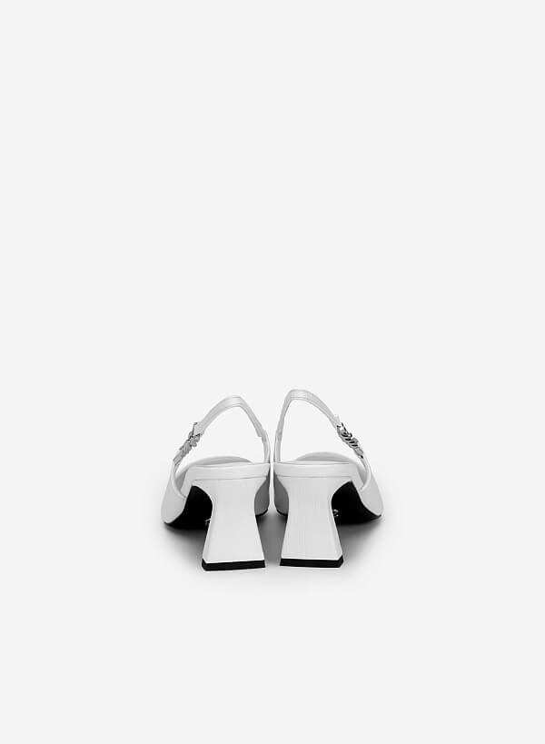 Lizard-effect Chain Link Décor Slingbacks - HIG 0564 - White - VASCARA
