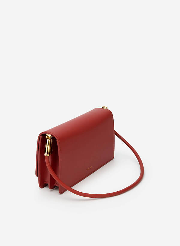 Gold Edge Multi-compartment Leather Handbag - SAC 0291 - Dark Orange - VASCARA