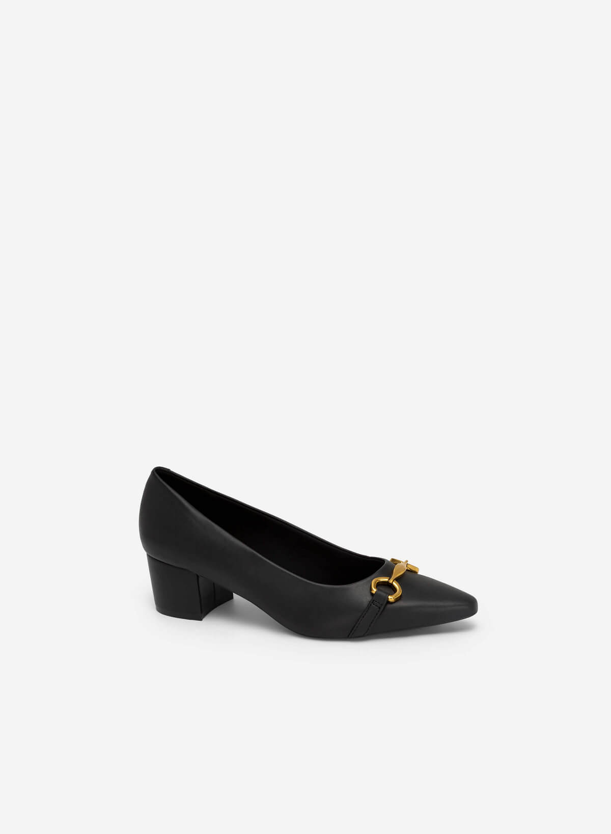 Gold Lock Décor Pointed Toe Pumps - HIG 0552 - Black - vascara.com