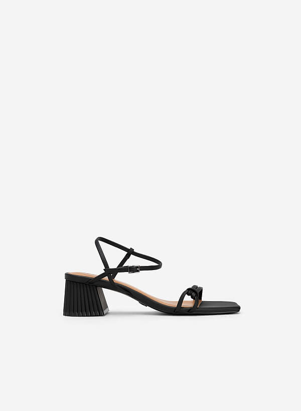 Knot Front Strap Block Heel Sandals - PUM 0727 - Black