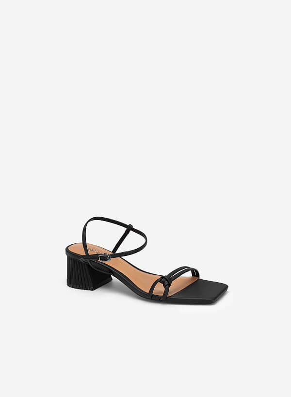 Knot Front Strap Block Heel Sandals - PUM 0727 - Black - VASCARA