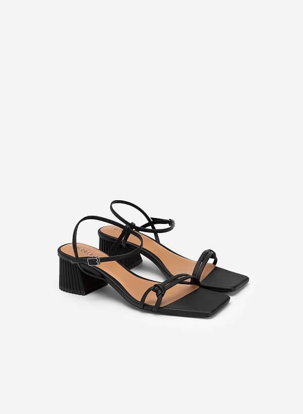 Knot Front Strap Block Heel Sandals - PUM 0727 - Black - VASCARA