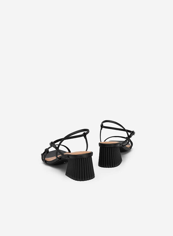 Knot Front Strap Block Heel Sandals - PUM 0727 - Black - VASCARA