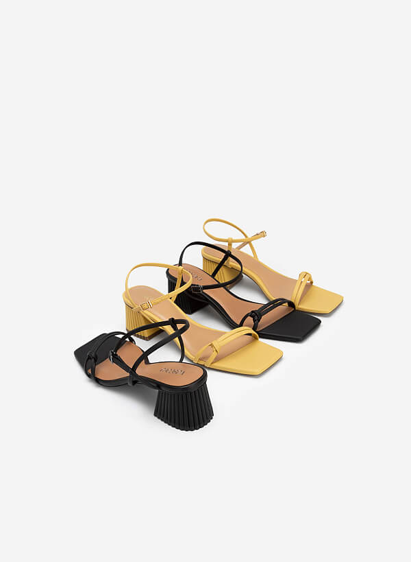 Knot Front Strap Block Heel Sandals - PUM 0727 - Black - VASCARA