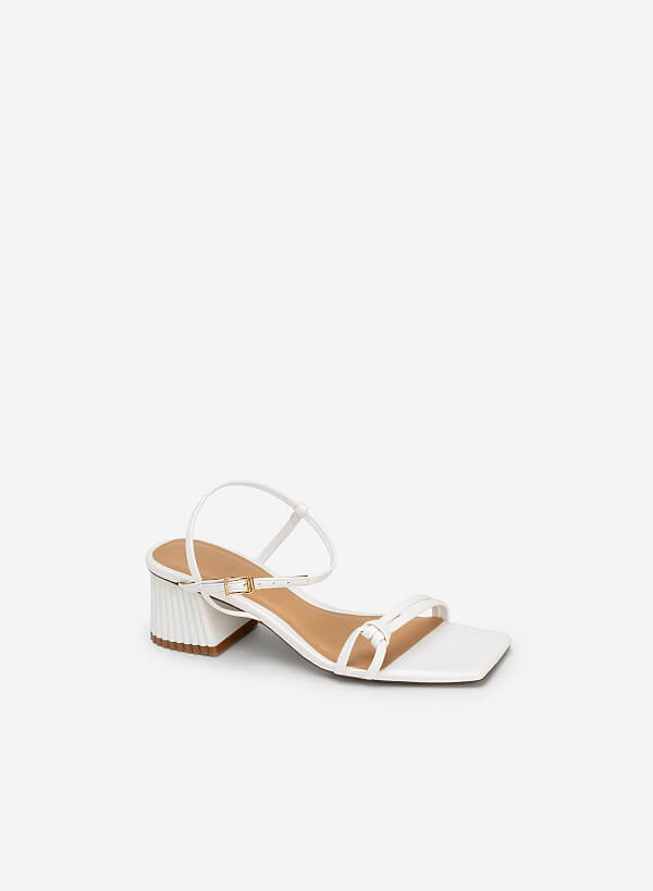 Knot Front Strap Block Heel Sandals - PUM 0727 - White - VASCARA