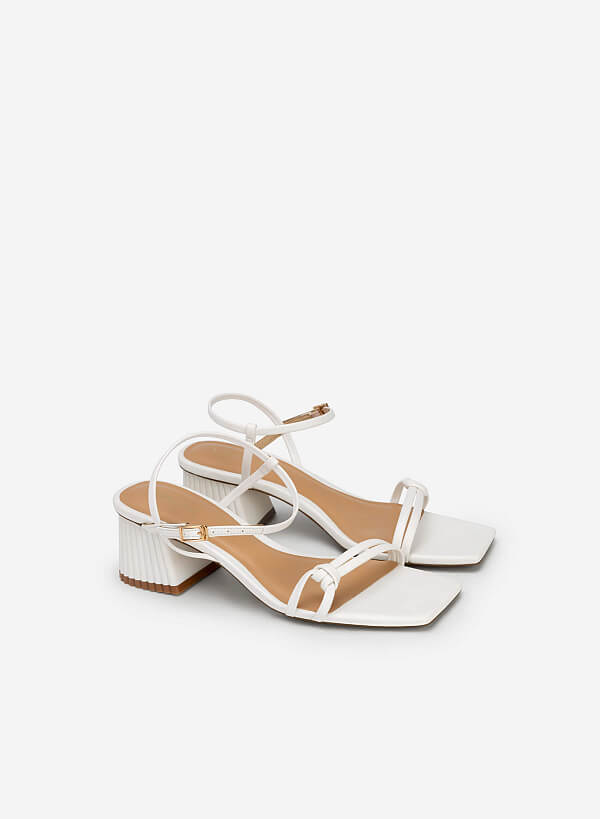 Knot Front Strap Block Heel Sandals - PUM 0727 - White - VASCARA