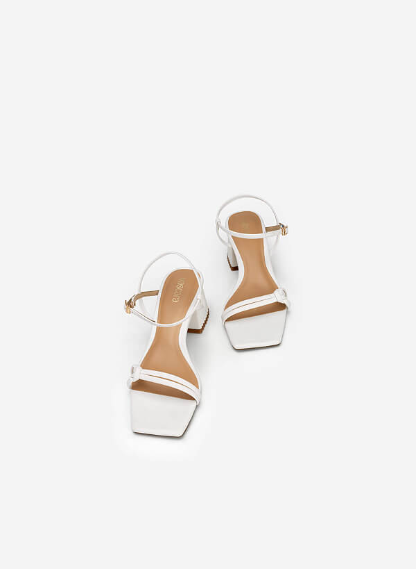 Knot Front Strap Block Heel Sandals - PUM 0727 - White - VASCARA
