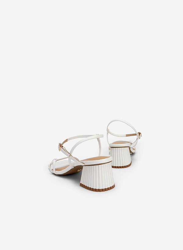 Knot Front Strap Block Heel Sandals - PUM 0727 - White - VASCARA