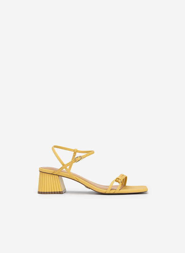 Knot Front Strap Block Heel Sandals - PUM 0727 - Yellow - VASCARA