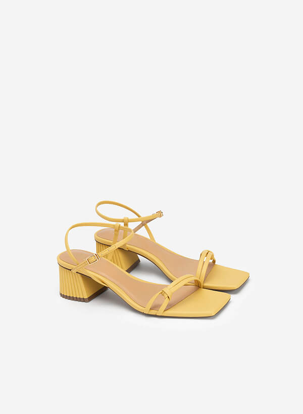 Knot Front Strap Block Heel Sandals - PUM 0727 - Yellow - VASCARA