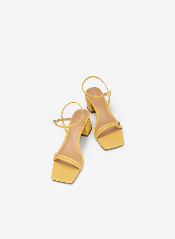 Knot Front Strap Block Heel Sandals - PUM 0727 - Yellow - VASCARA