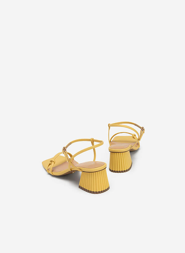 Knot Front Strap Block Heel Sandals - PUM 0727 - Yellow - VASCARA