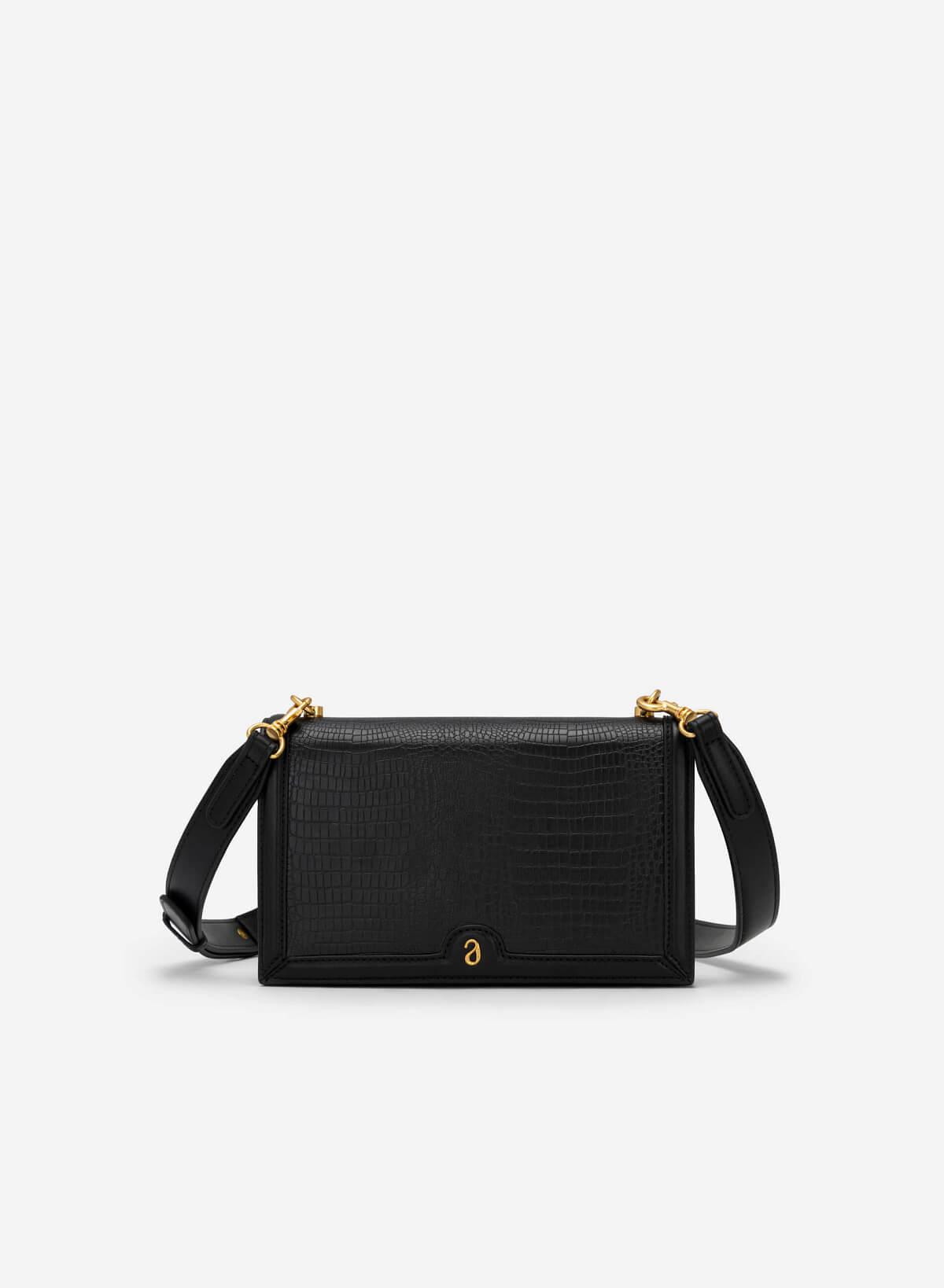 Lizard-effect Flap Crossbody Bag - MES 0209 - Black - vascara.com