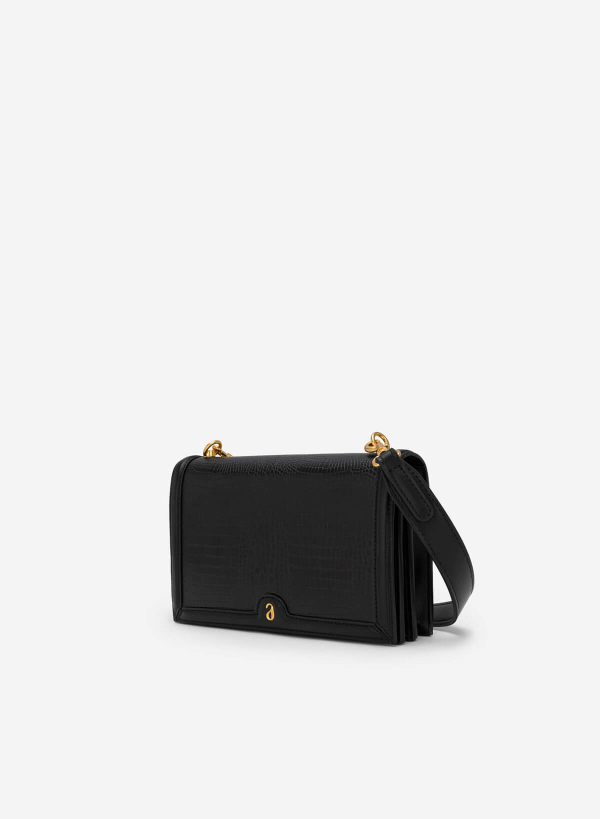 Lizard-effect Flap Crossbody Bag - MES 0209 - Black - vascara.com
