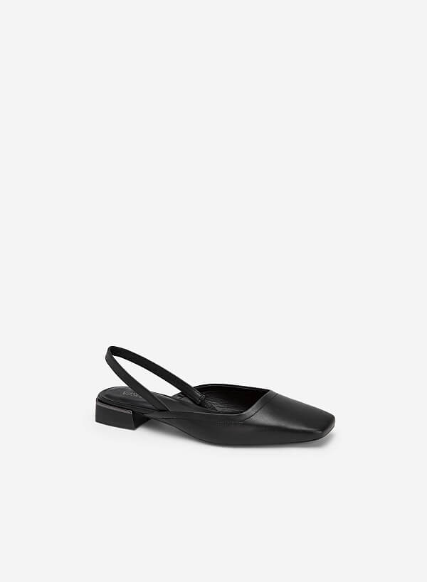 Metallic Edge Heel Square Toe Slingbacks - HIG 0559 - Black