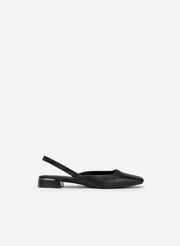 Metallic Edge Heel Square Toe Slingbacks - HIG 0559 - Black - VASCARA