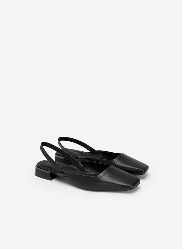 Metallic Edge Heel Square Toe Slingbacks - HIG 0559 - Black - VASCARA