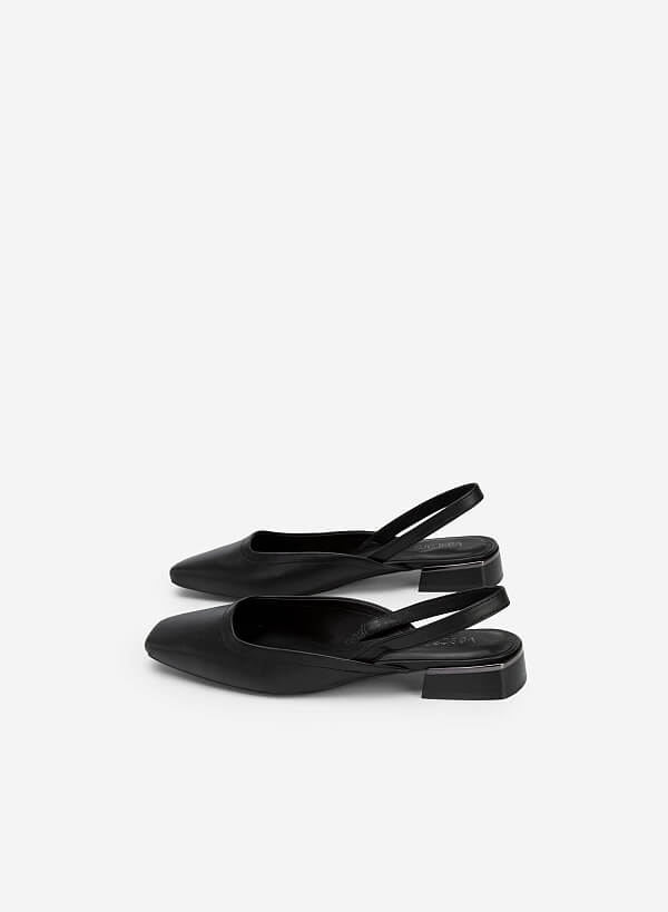 Metallic Edge Heel Square Toe Slingbacks - HIG 0559 - Black - VASCARA