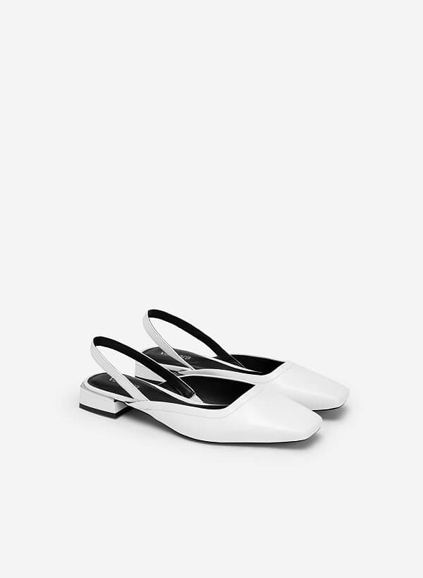 Metallic Edge Heel Square Toe Slingbacks - HIG 0559 - White - VASCARA