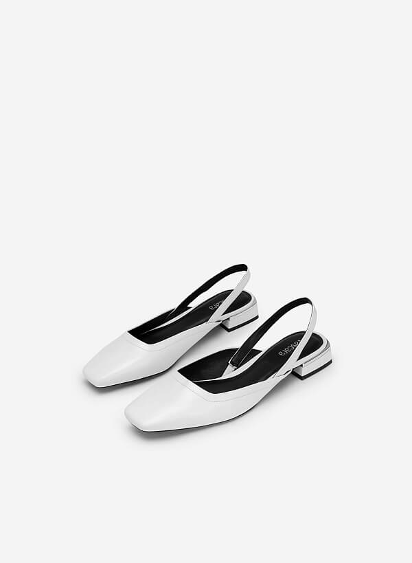 Metallic Edge Heel Square Toe Slingbacks - HIG 0559 - White - VASCARA