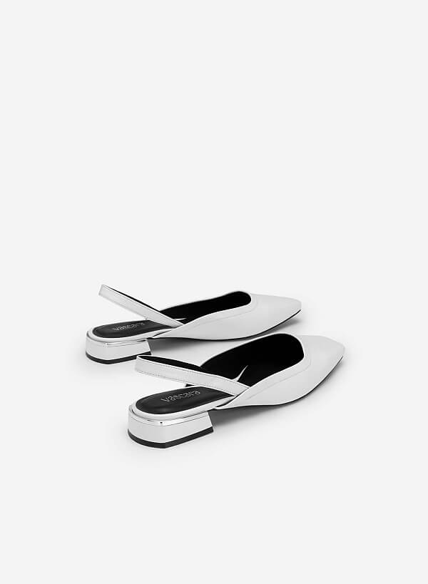 Metallic Edge Heel Square Toe Slingbacks - HIG 0559 - White - VASCARA