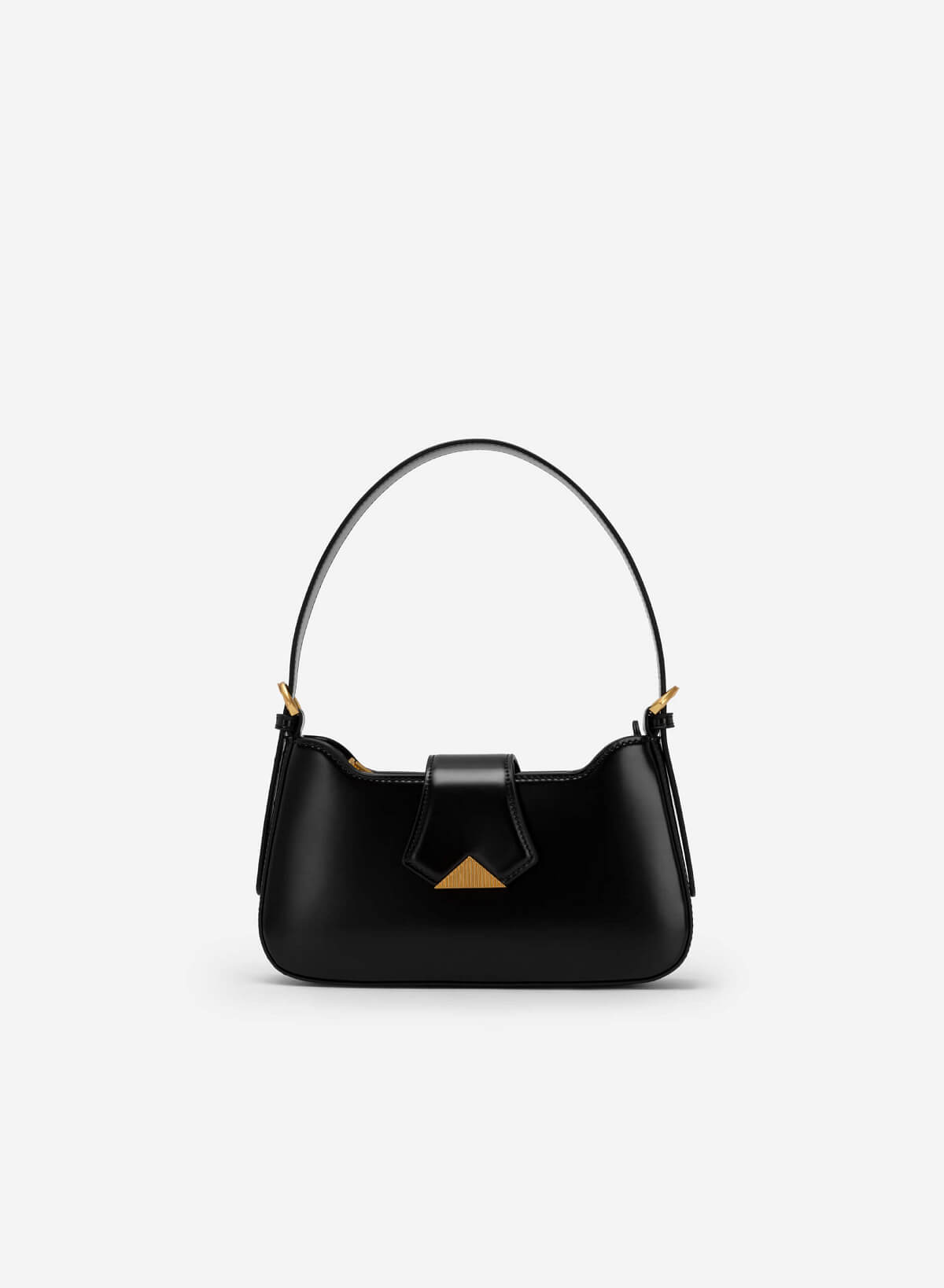 Metallic Triangular Lock Belt Strap Hobo Bag  - TTE 0110 - Black - vascara.com