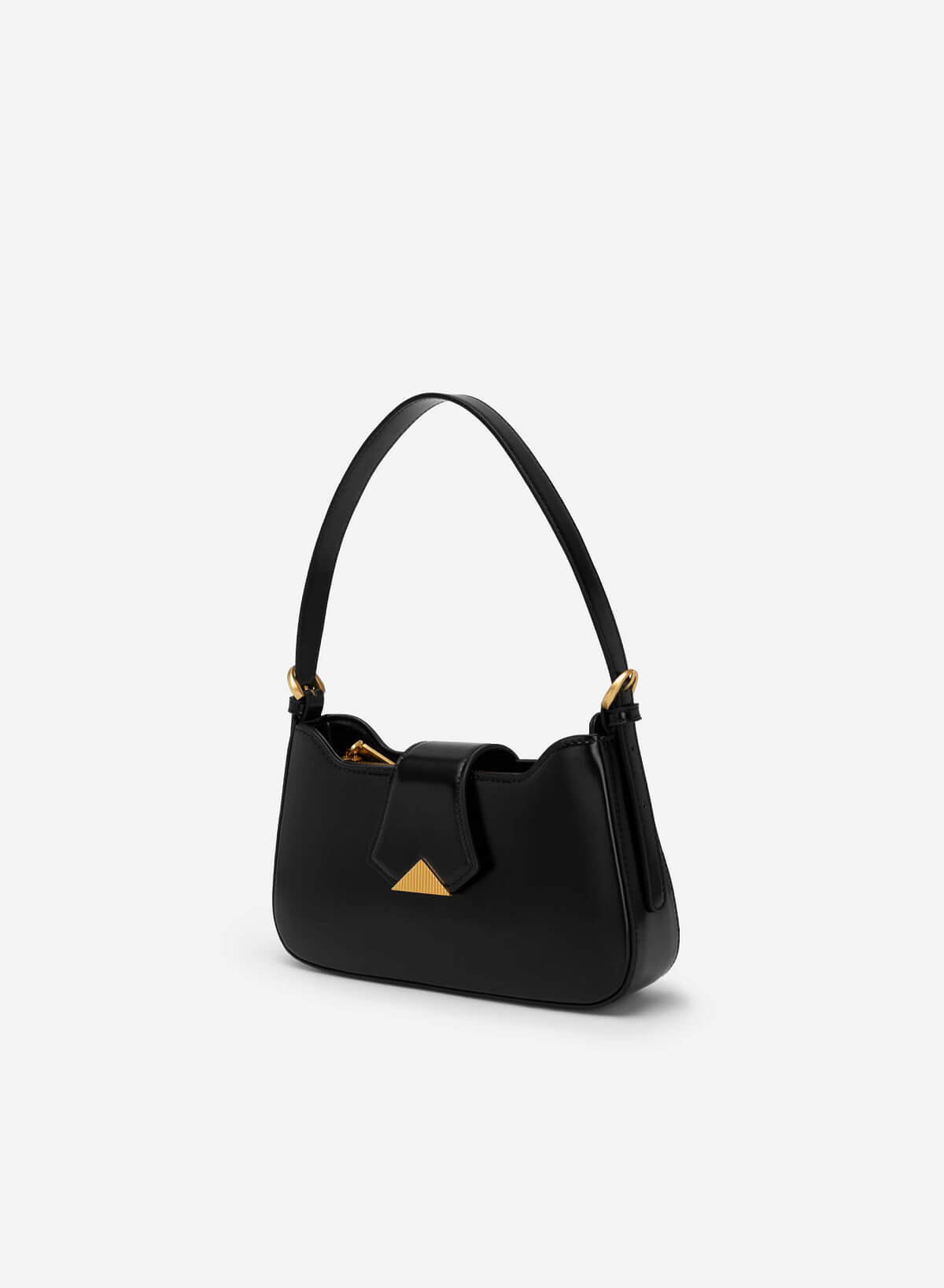 Metallic Triangular Lock Belt Strap Hobo Bag  - TTE 0110 - Black - vascara.com