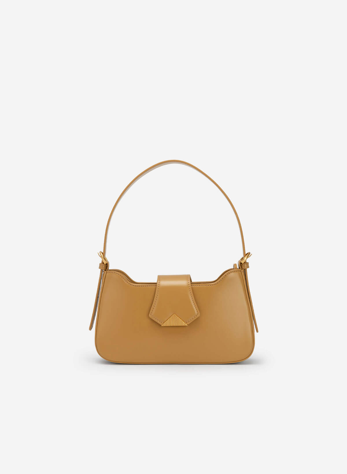 Metallic Triangular Lock Belt Strap Hobo Bag  - TTE 0110 - Dark Beige - vascara.com