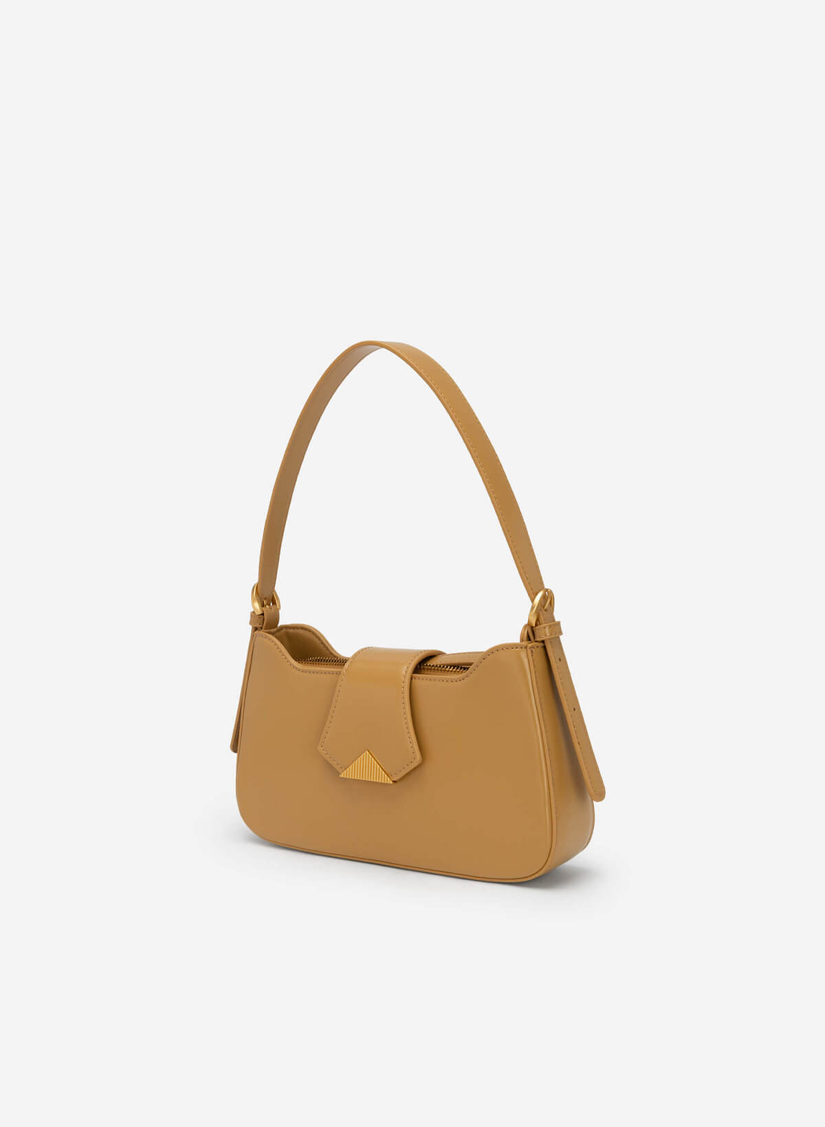Metallic Triangular Lock Belt Strap Hobo Bag  - TTE 0110 - Dark Beige - vascara.com
