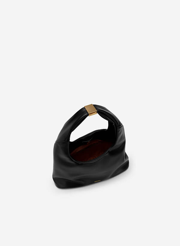 Metal Lock Décor Hobo Bag - TTE 0100 - Black - VASCARA