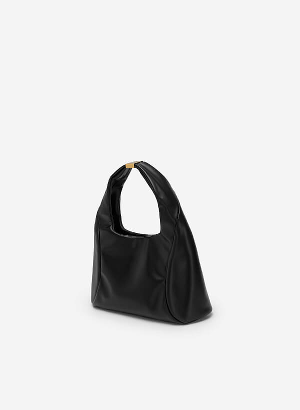 Metal Lock Décor Hobo Bag - TTE 0100 - Black - VASCARA