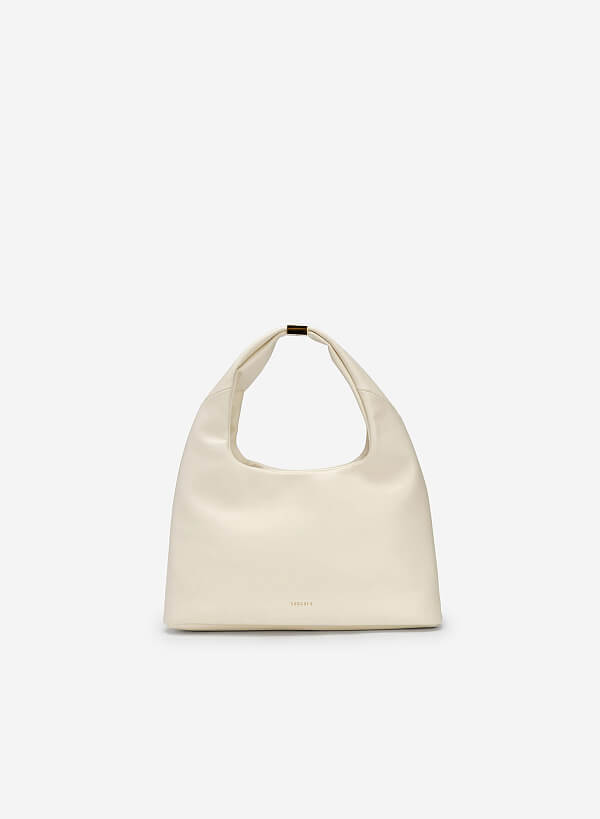 Metal Lock Décor Hobo Bag - TTE 0100 - Cream