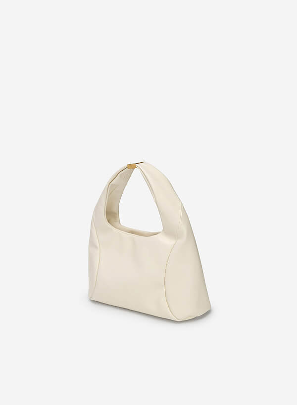 Metal Lock Décor Hobo Bag - TTE 0100 - Cream - VASCARA