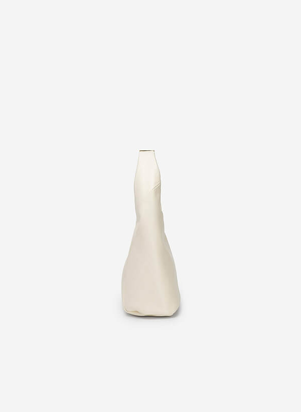 Metal Lock Décor Hobo Bag - TTE 0100 - Cream - VASCARA