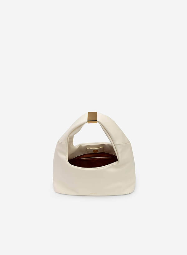 Metal Lock Décor Hobo Bag - TTE 0100 - Cream - VASCARA